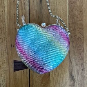 Rainbow rhinestone heart shaped purse